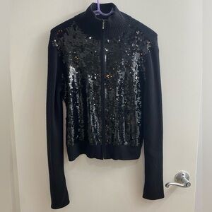 DKNY Wool-Angora Blend Sequin Zipper Cardigan, Size M